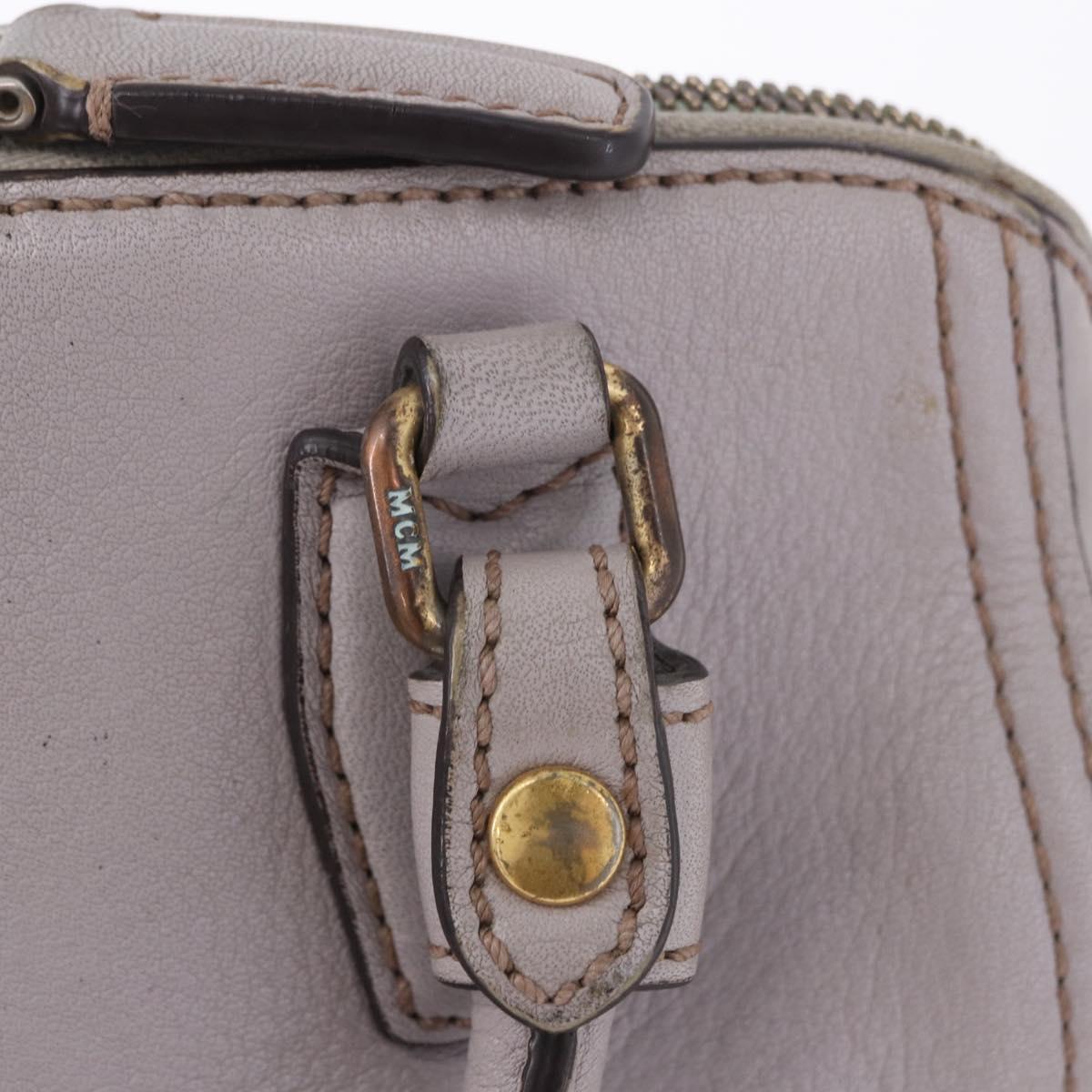 MCM Hand Bag Leather 2way Gray Gold Auth 203213