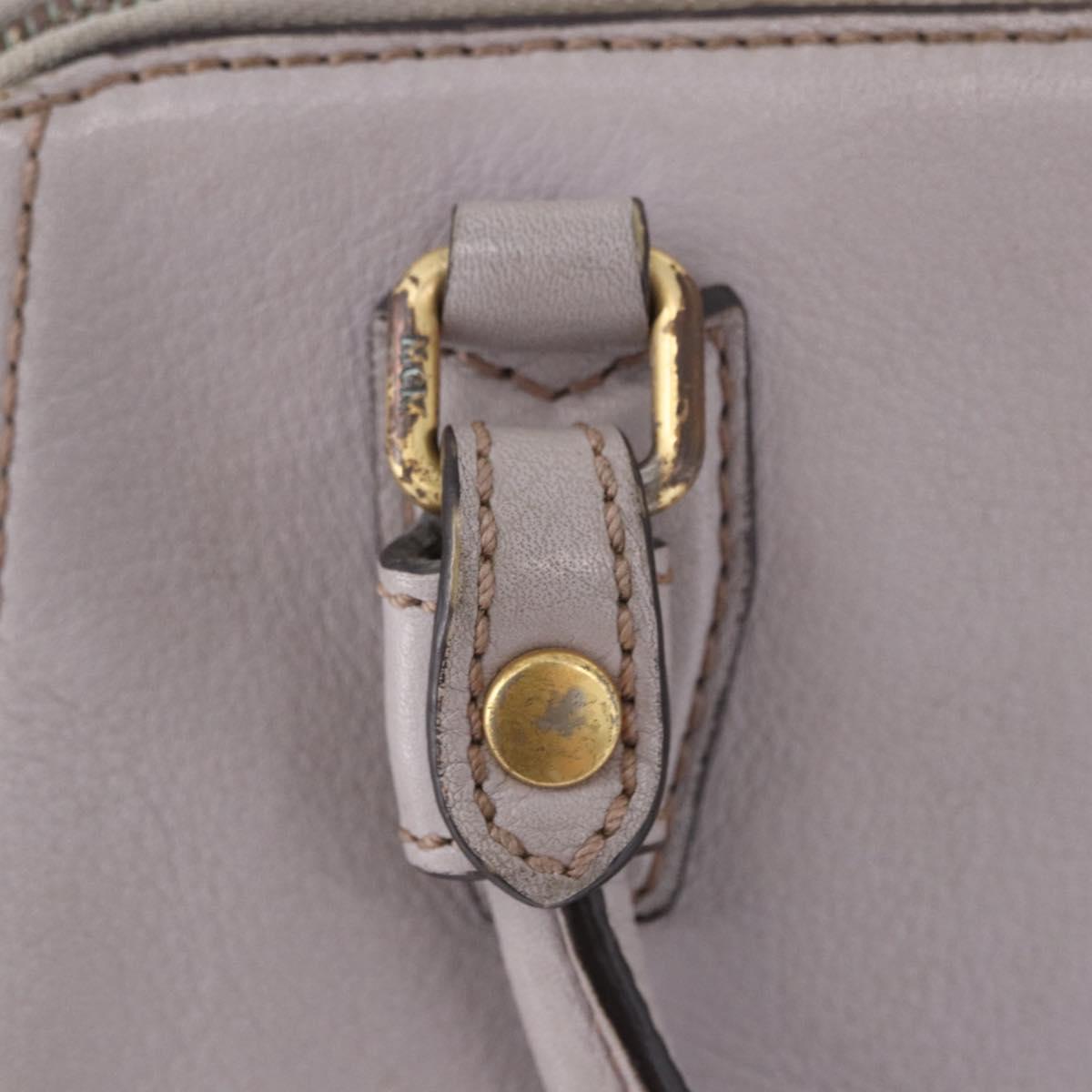 MCM Hand Bag Leather 2way Gray Gold Auth 203213