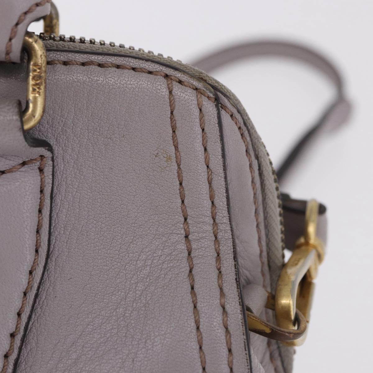 MCM Hand Bag Leather 2way Gray Gold Auth 203213