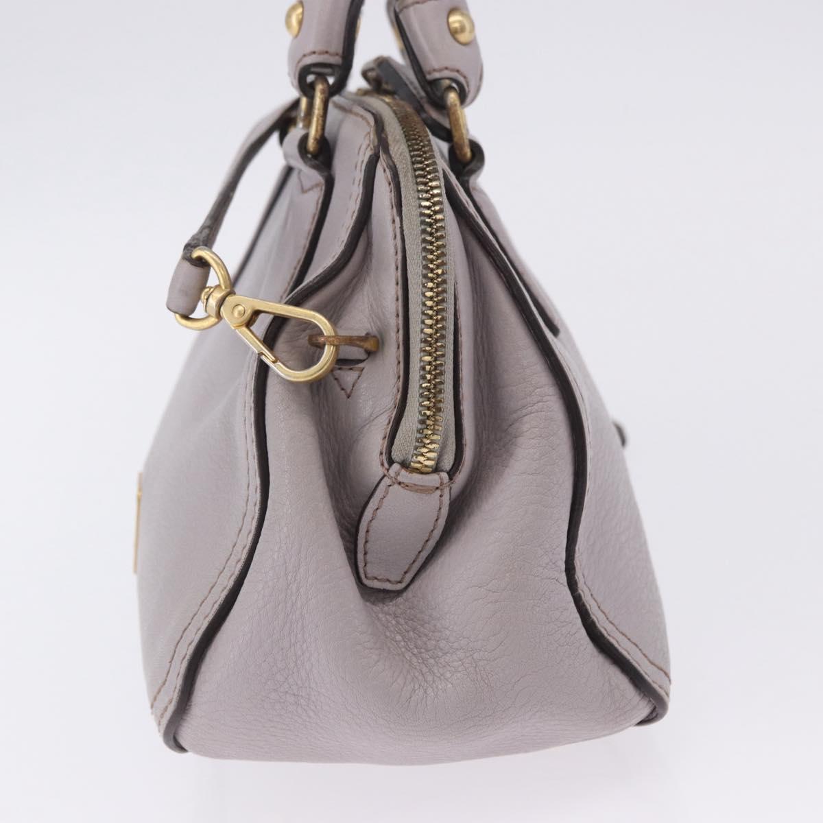 MCM Hand Bag Leather 2way Gray Gold Auth 203213