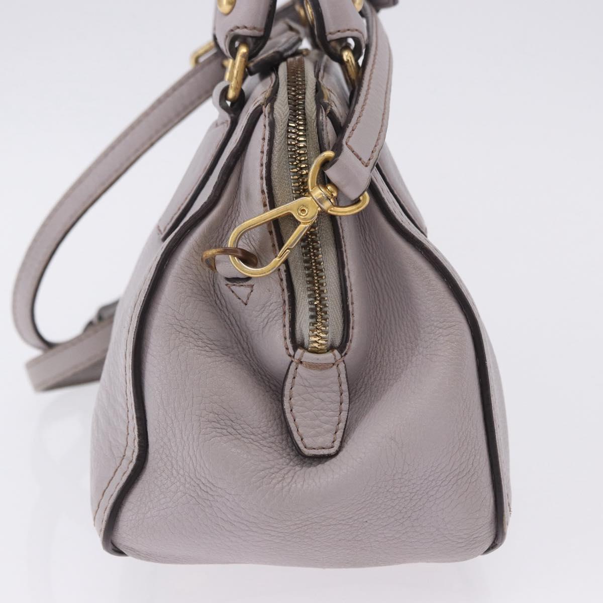 MCM Hand Bag Leather 2way Gray Gold Auth 203213