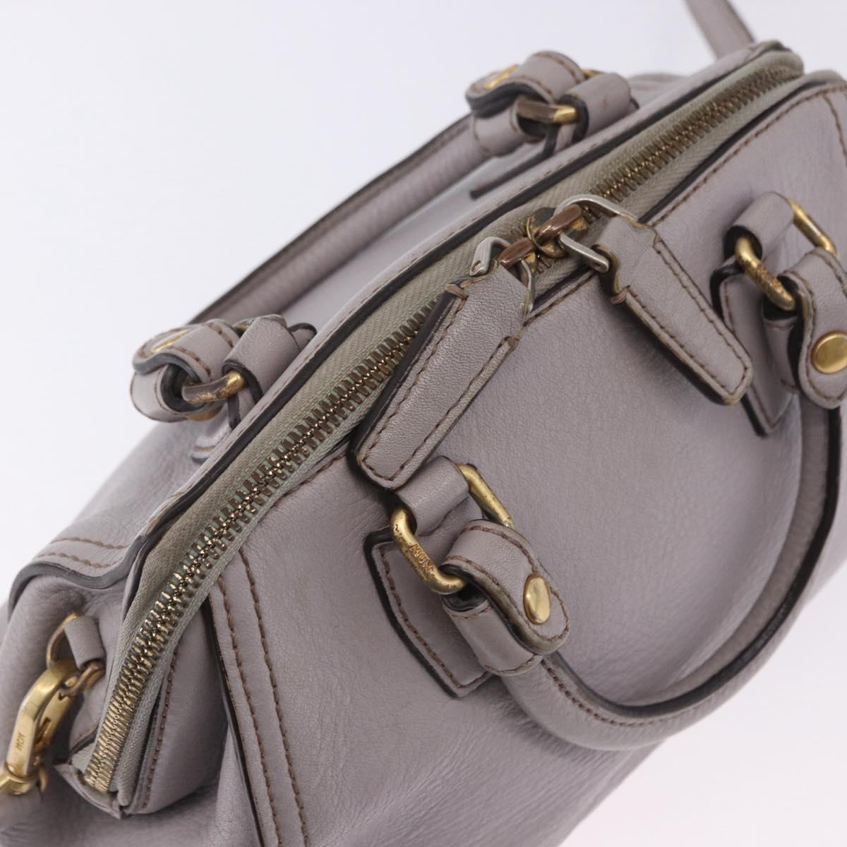 MCM Hand Bag Leather 2way Gray Gold Auth 203213