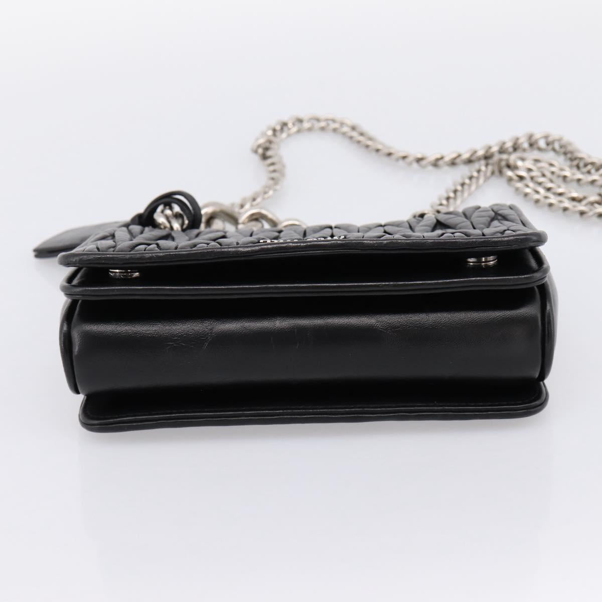 Miu Miu Matelasse Chain Shoulder Bag Leather Black Silver Auth 203216V