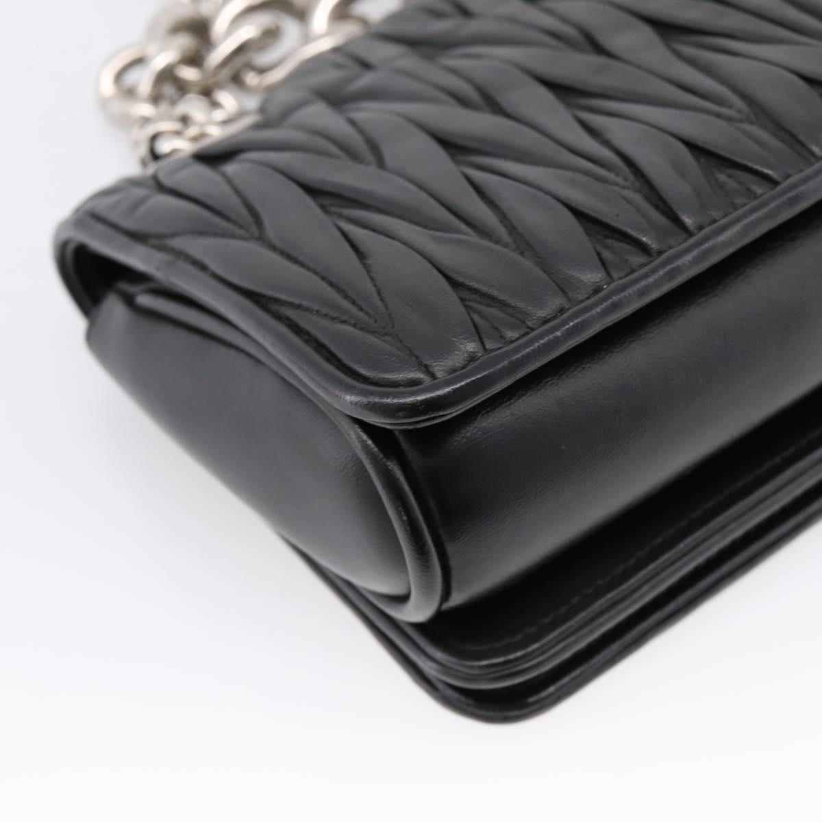 Miu Miu Matelasse Chain Shoulder Bag Leather Black Silver Auth 203216V