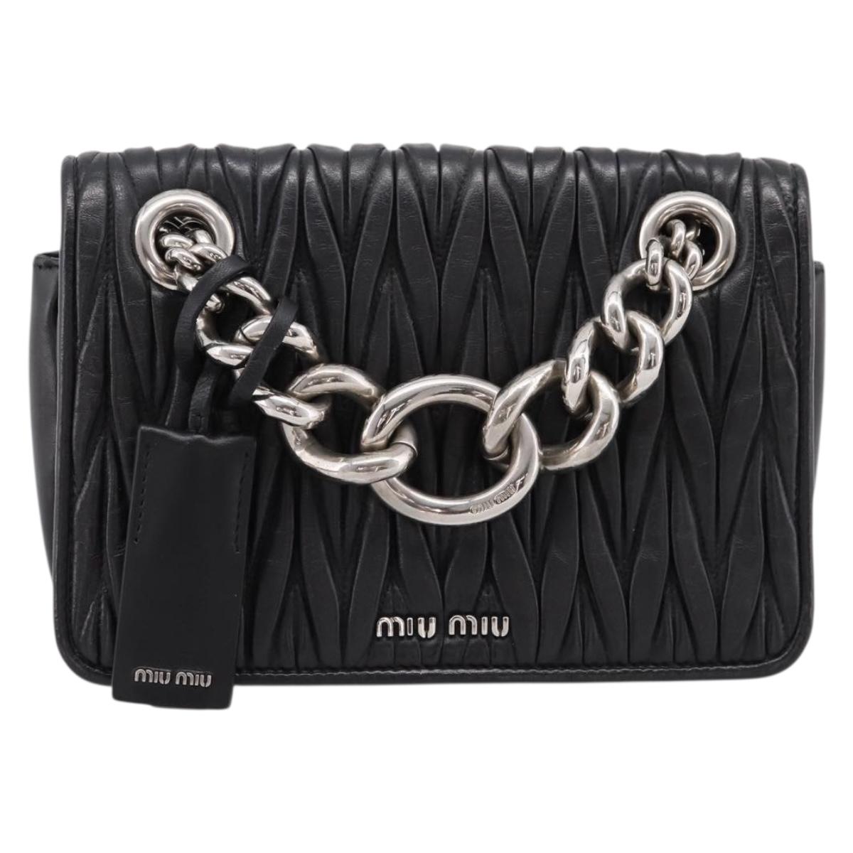 Miu Miu Matelasse Chain Shoulder Bag Leather Black Silver Auth 203216V