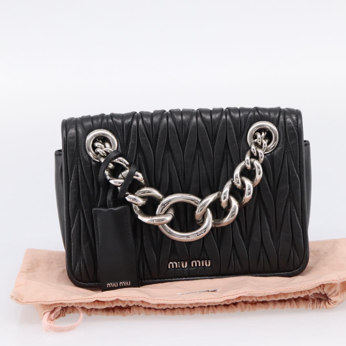 Miu Miu Matelasse Chain Shoulder Bag Leather Black Silver Auth 203216V