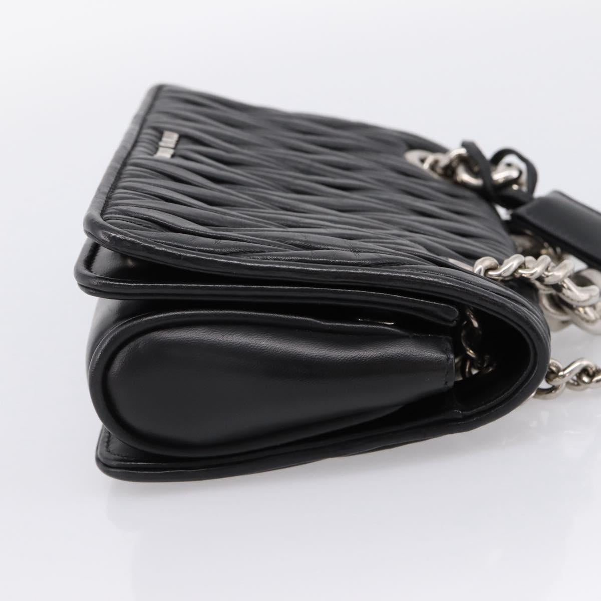 Miu Miu Matelasse Chain Shoulder Bag Leather Black Silver Auth 203216V
