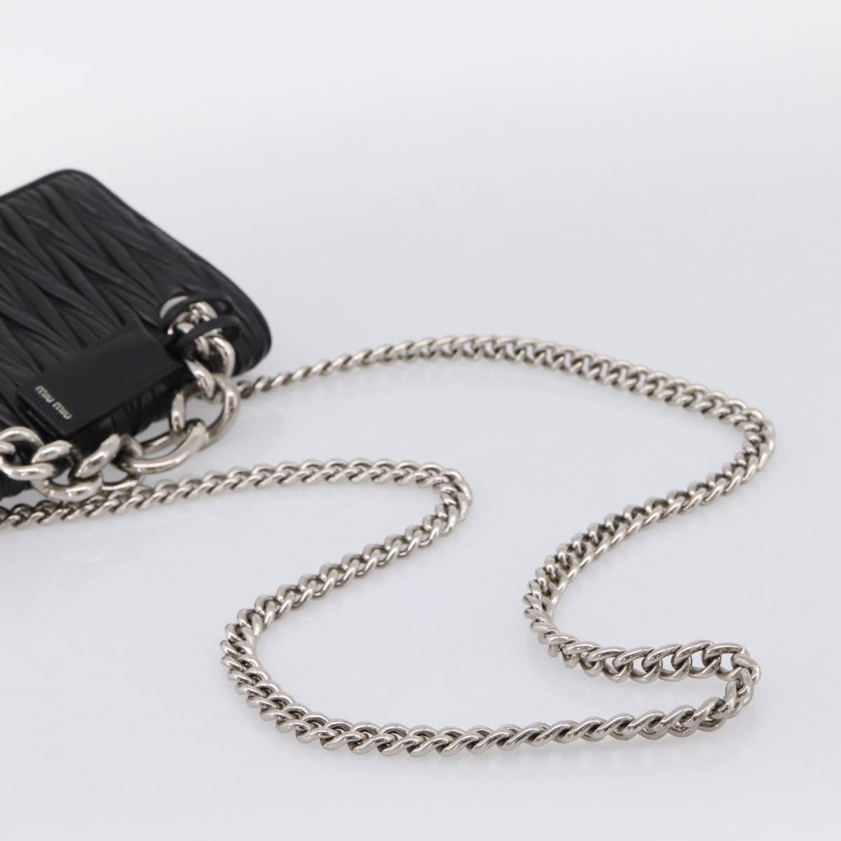 Miu Miu Matelasse Chain Shoulder Bag Leather Black Silver Auth 203216V