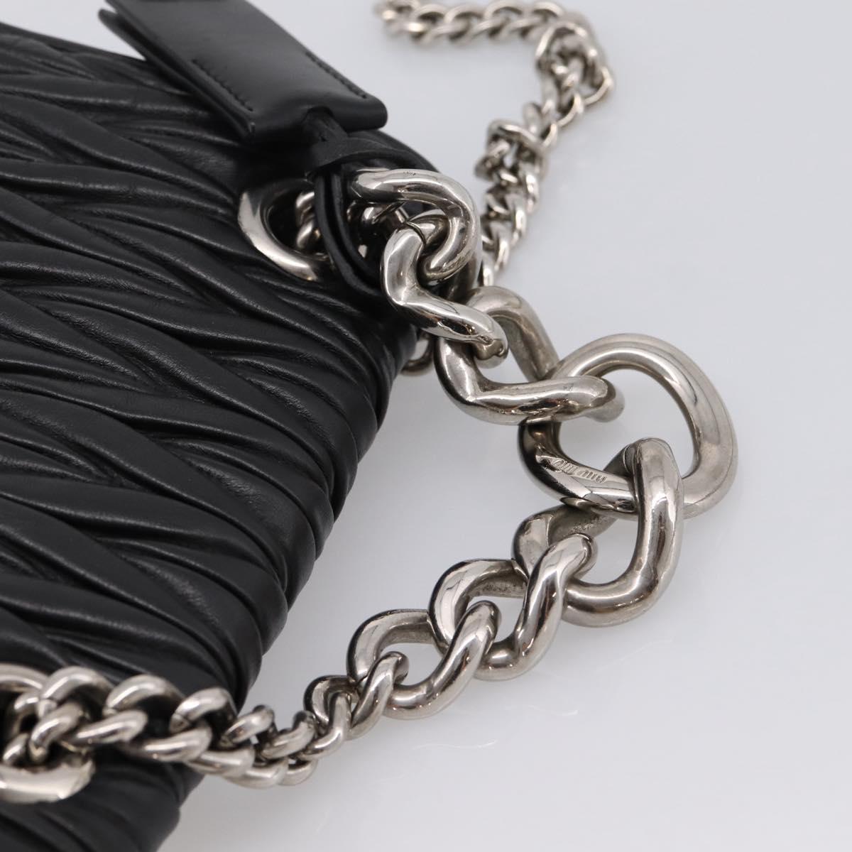 Miu Miu Matelasse Chain Shoulder Bag Leather Black Silver Auth 203216V