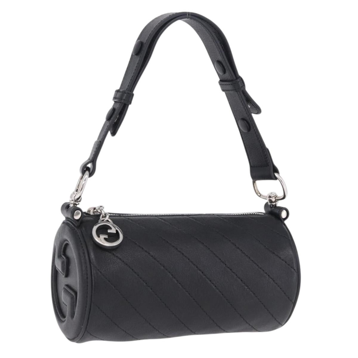 GUCCI Shoulder Bag Leather Black Silver 760170 Auth 203217V