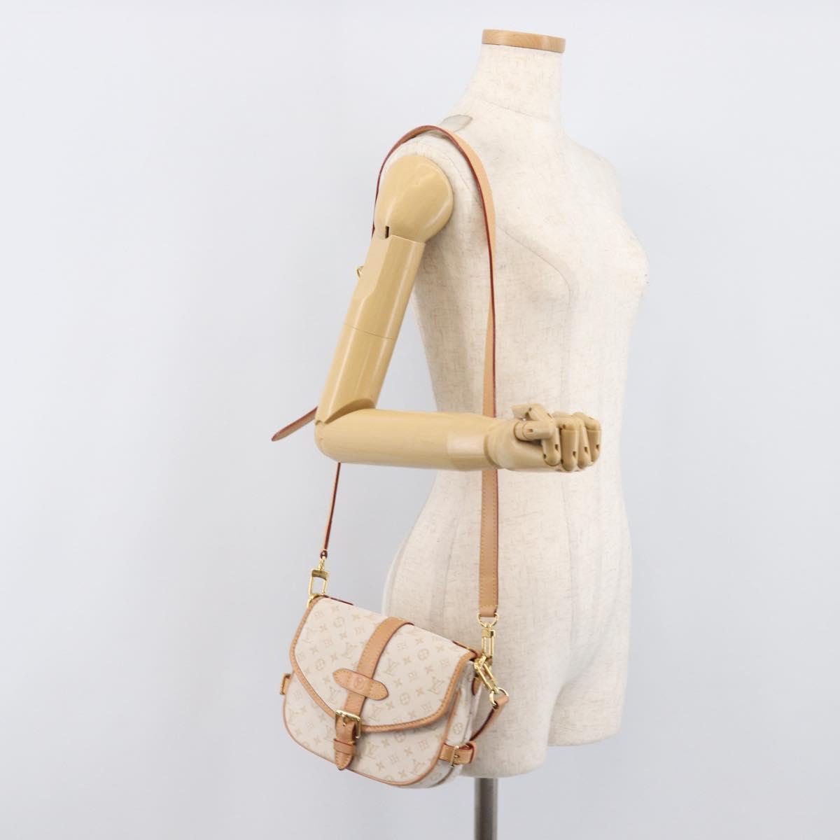 LOUIS VUITTON Monogram Mini Lin Saumur BB Bag White M12327 LV Auth 203218V