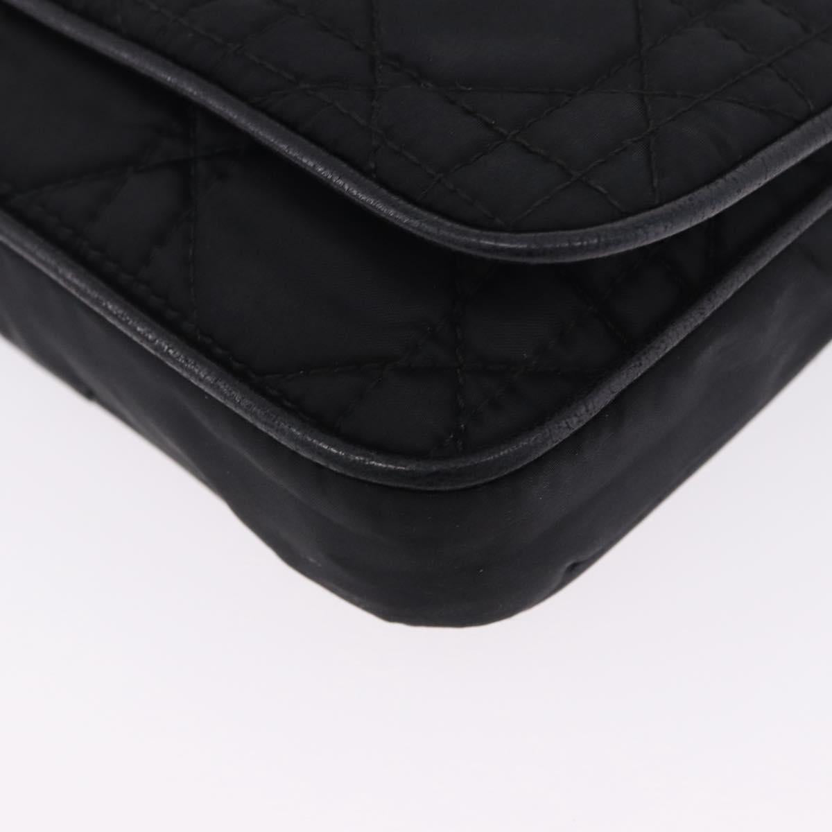 Christian Dior Chain Shoulder Bag Nylon Black Silver Auth 203219