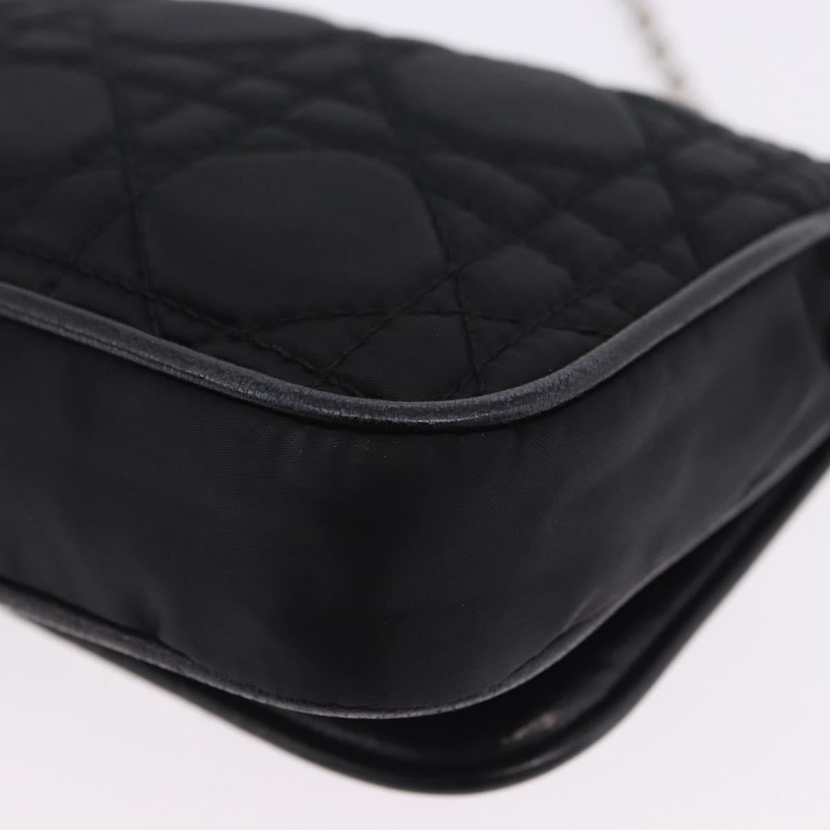 Christian Dior Chain Shoulder Bag Nylon Black Silver Auth 203219