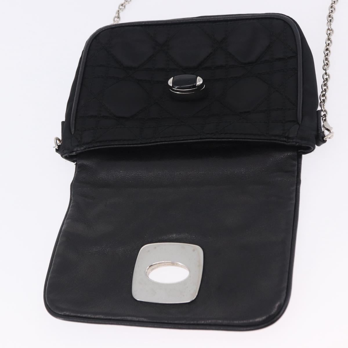 Christian Dior Chain Shoulder Bag Nylon Black Silver Auth 203219