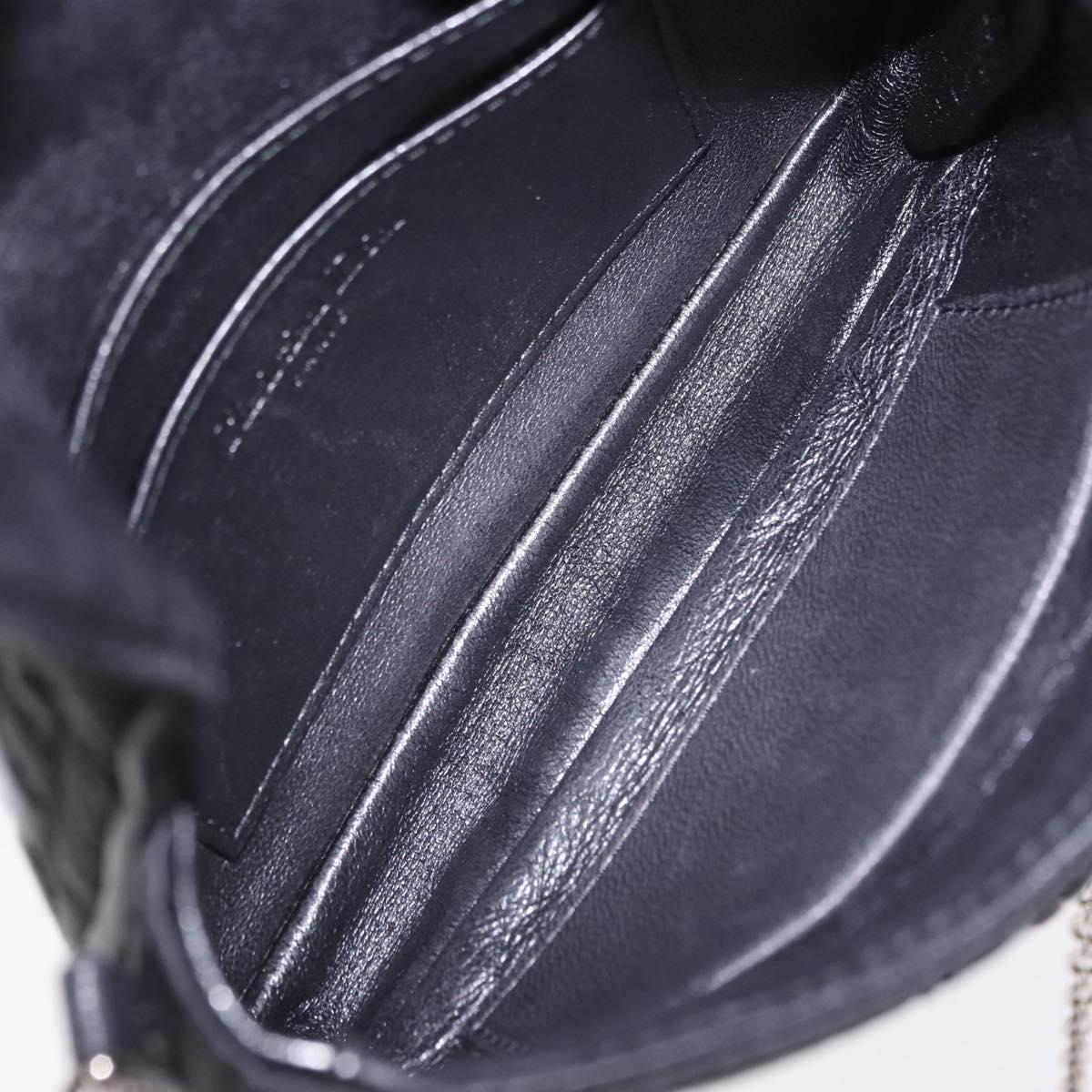 Christian Dior Chain Shoulder Bag Nylon Black Silver Auth 203219