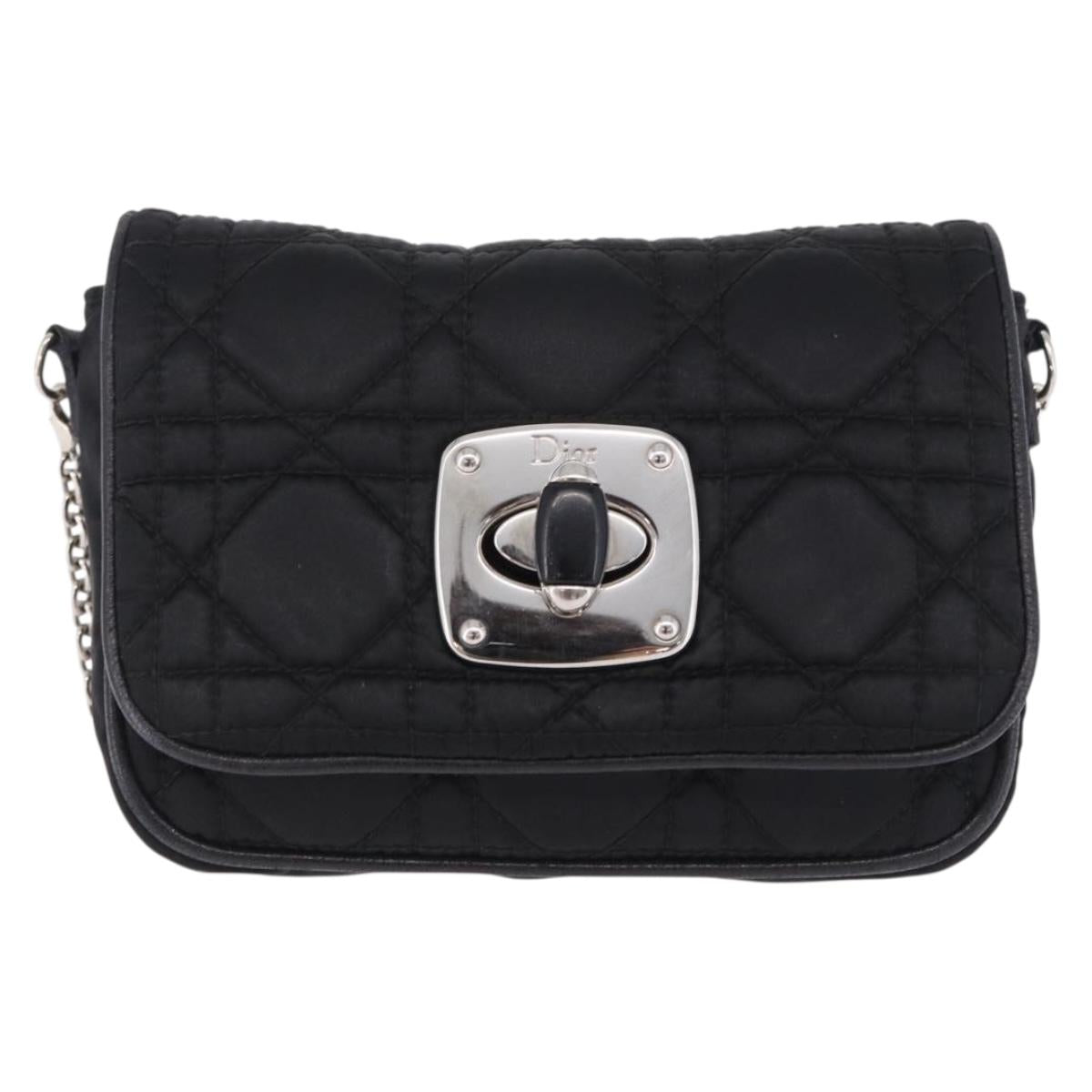 Christian Dior Chain Shoulder Bag Nylon Black Silver Auth 203219