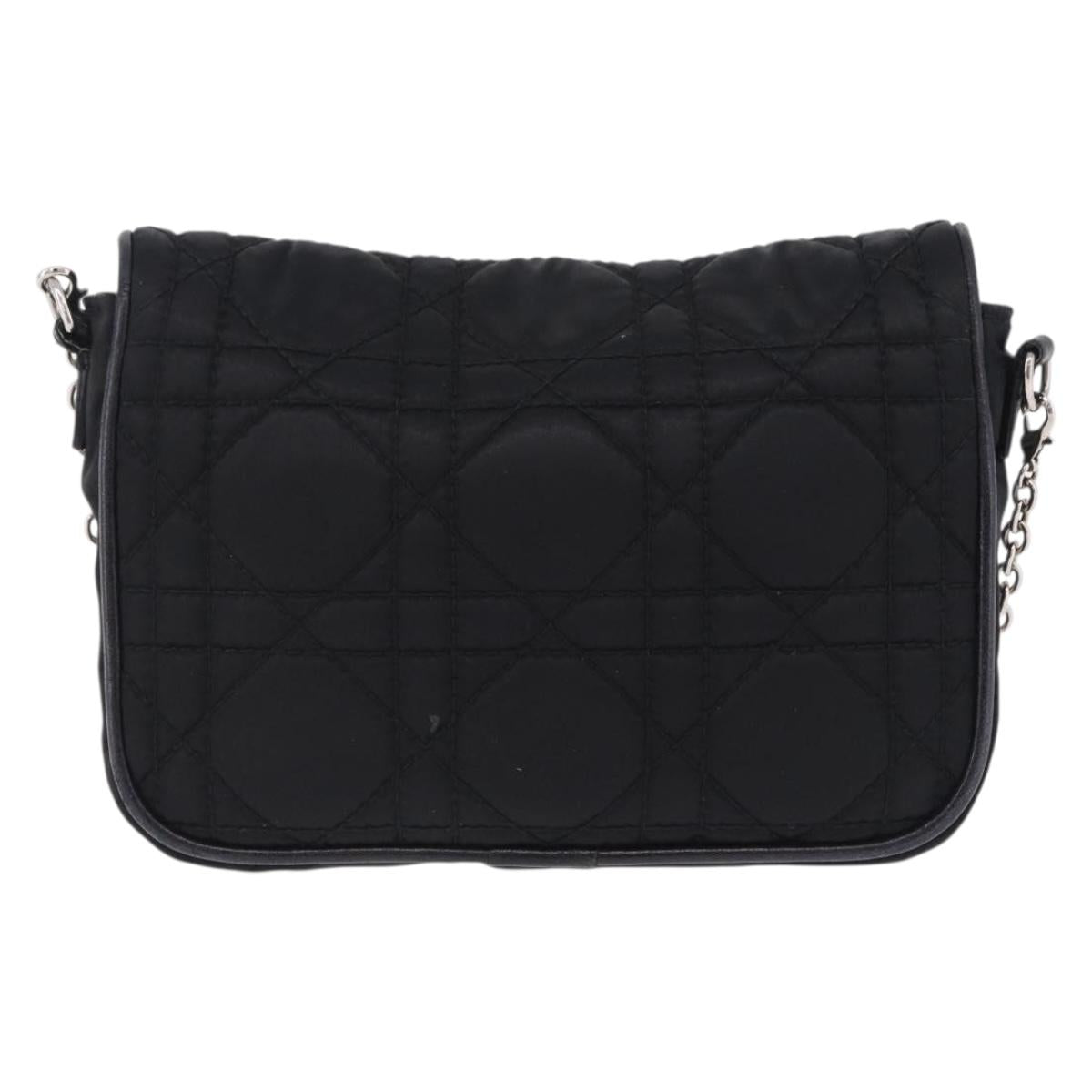 Christian Dior Chain Shoulder Bag Nylon Black Silver Auth 203219
