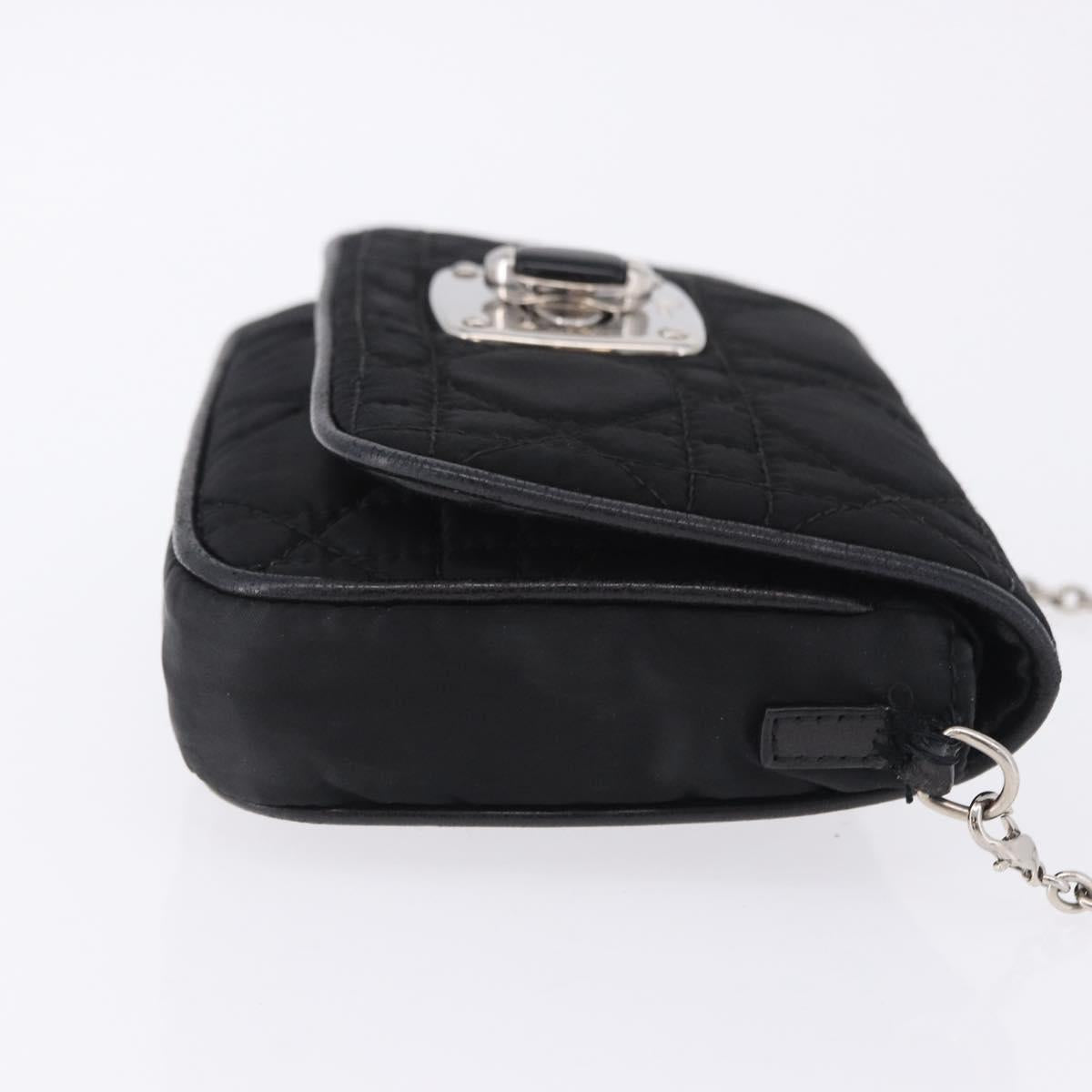 Christian Dior Chain Shoulder Bag Nylon Black Silver Auth 203219