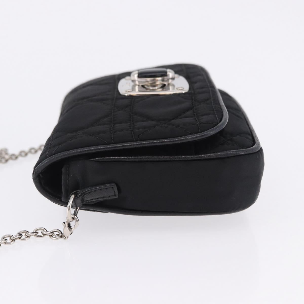 Christian Dior Chain Shoulder Bag Nylon Black Silver Auth 203219