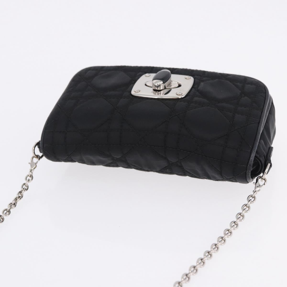 Christian Dior Chain Shoulder Bag Nylon Black Silver Auth 203219