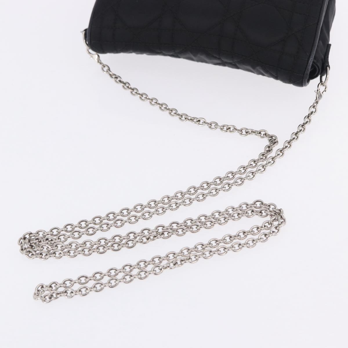 Christian Dior Chain Shoulder Bag Nylon Black Silver Auth 203219