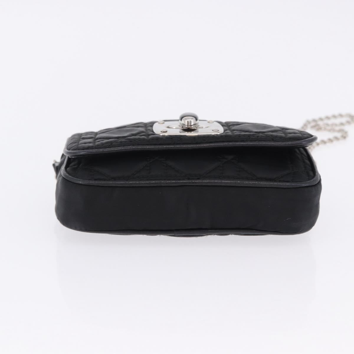 Christian Dior Chain Shoulder Bag Nylon Black Silver Auth 203219