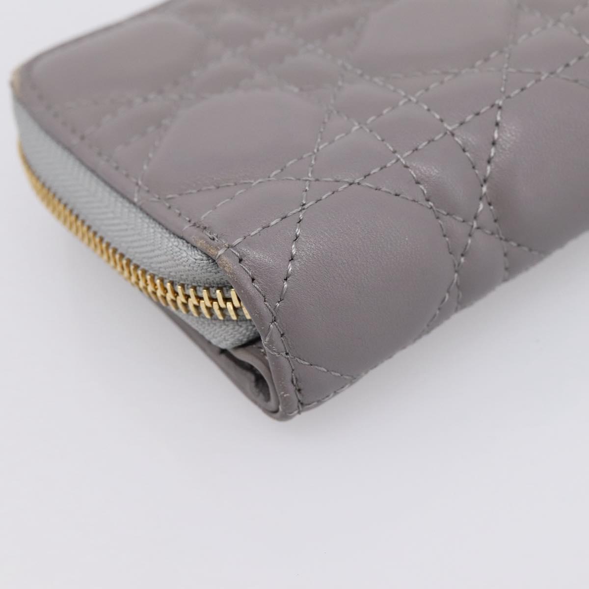 Christian Dior Caro Bifold Wallet Leather Gray Gold Auth 203223M