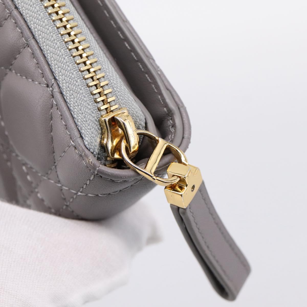 Christian Dior Caro Bifold Wallet Leather Gray Gold Auth 203223M