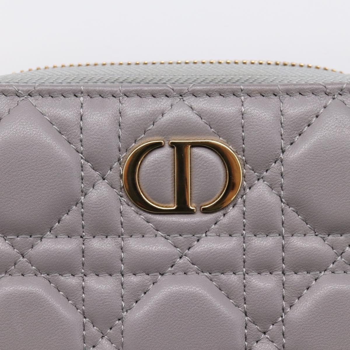 Christian Dior Caro Bifold Wallet Leather Gray Gold Auth 203223M