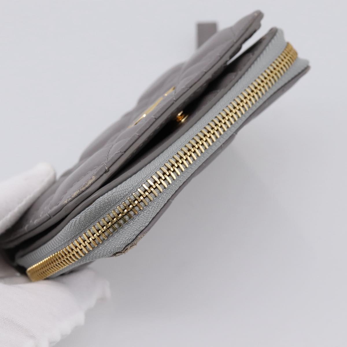 Christian Dior Caro Bifold Wallet Leather Gray Gold Auth 203223M