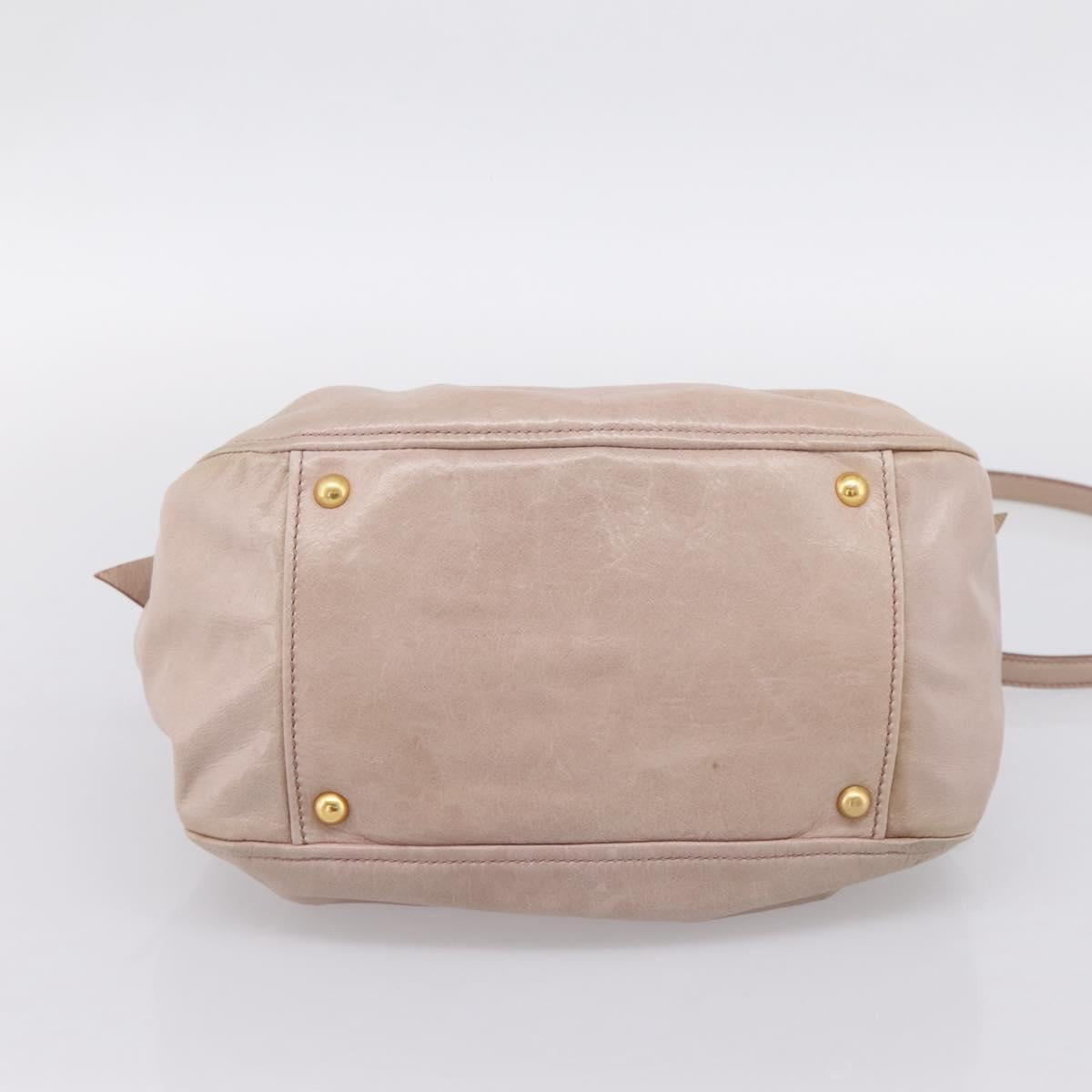 Miu Miu Hand Bag Leather 2way Beige Gold Auth 203225M