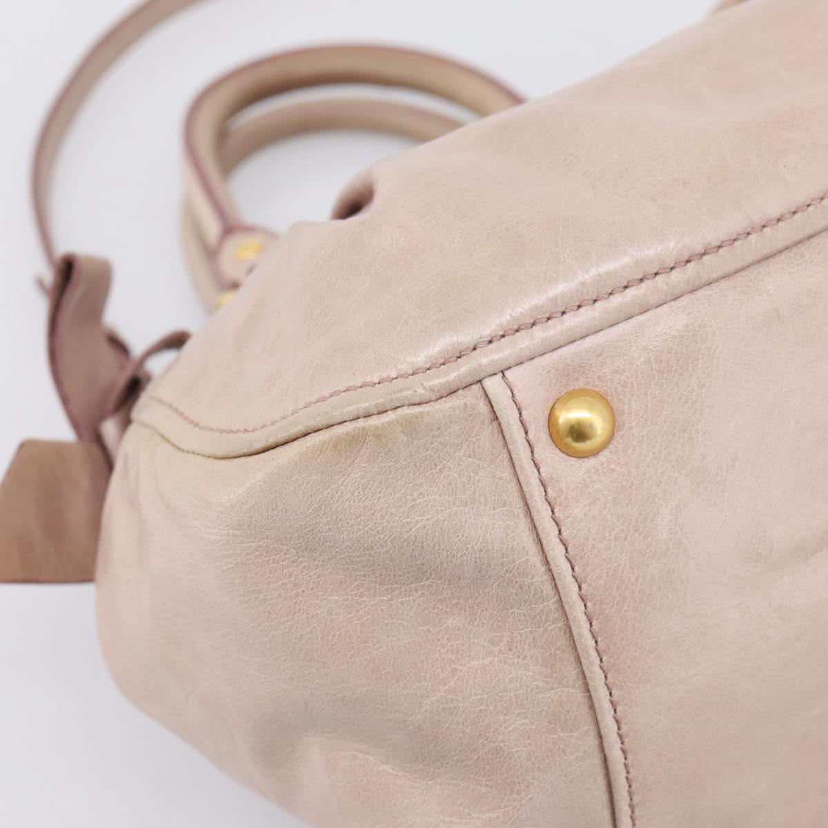 Miu Miu Hand Bag Leather 2way Beige Gold Auth 203225M