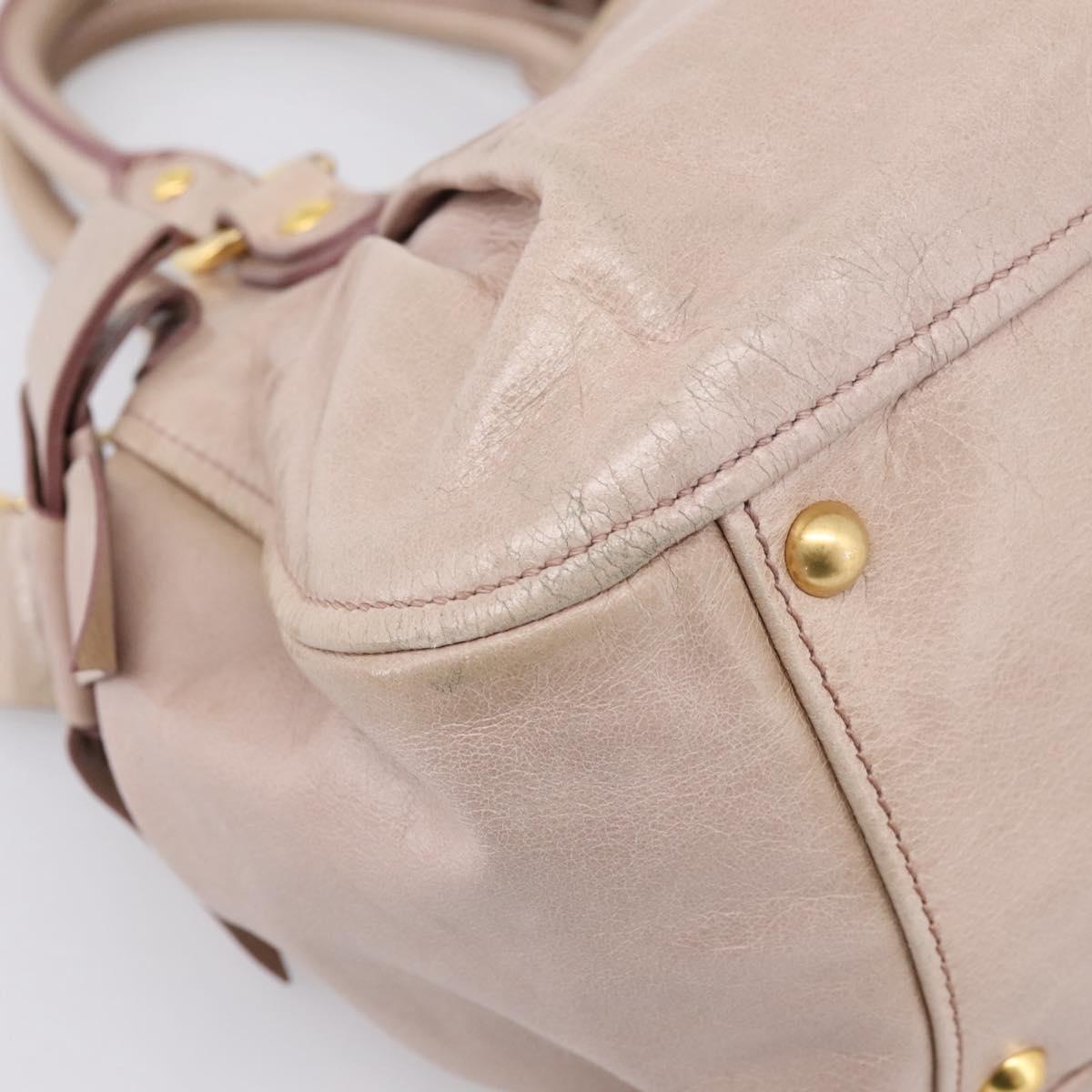 Miu Miu Hand Bag Leather 2way Beige Gold Auth 203225M