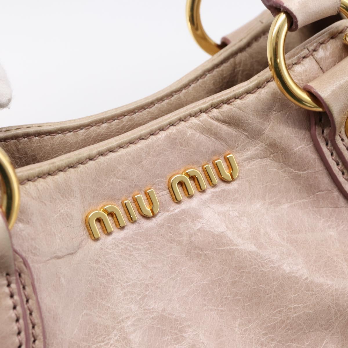 Miu Miu Hand Bag Leather 2way Beige Gold Auth 203225M