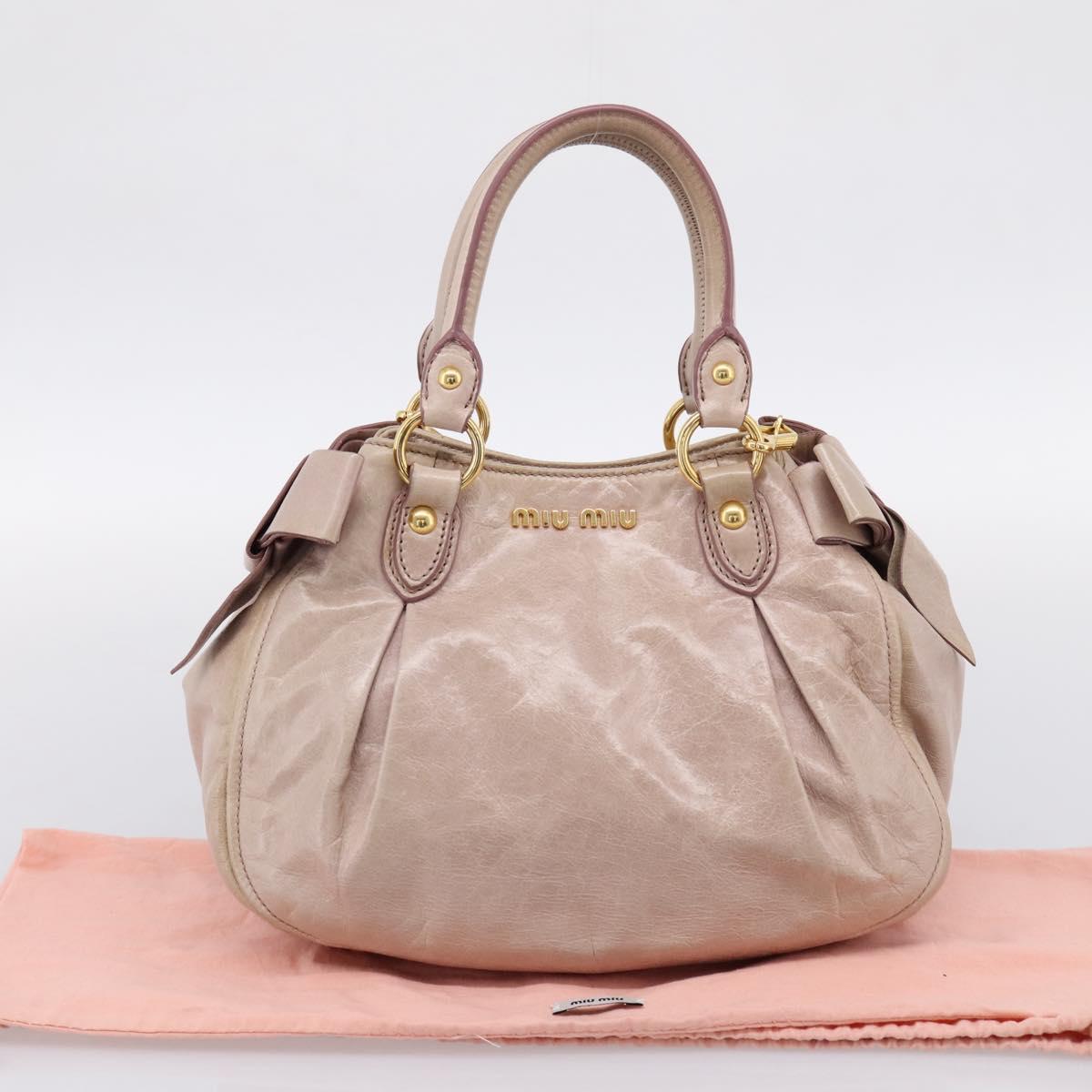 Miu Miu Hand Bag Leather 2way Beige Gold Auth 203225M