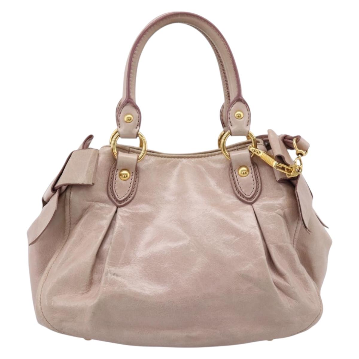 Miu Miu Hand Bag Leather 2way Beige Gold Auth 203225M