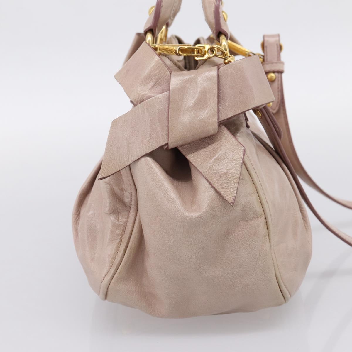Miu Miu Hand Bag Leather 2way Beige Gold Auth 203225M