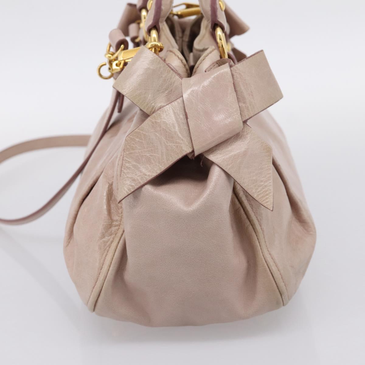 Miu Miu Hand Bag Leather 2way Beige Gold Auth 203225M