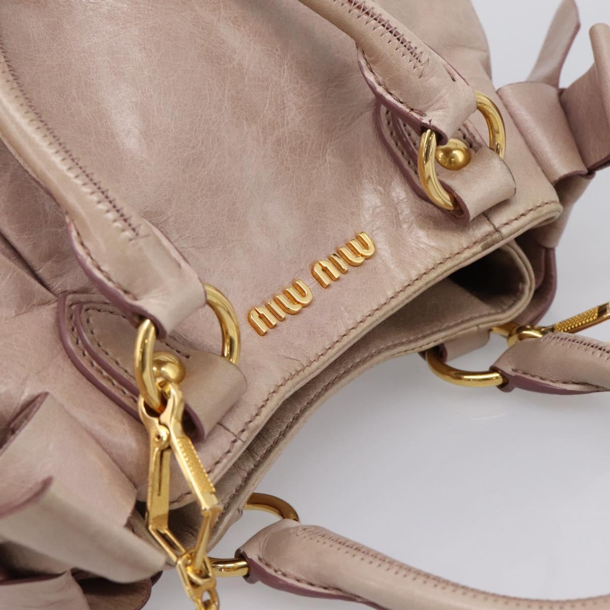 Miu Miu Hand Bag Leather 2way Beige Gold Auth 203225M