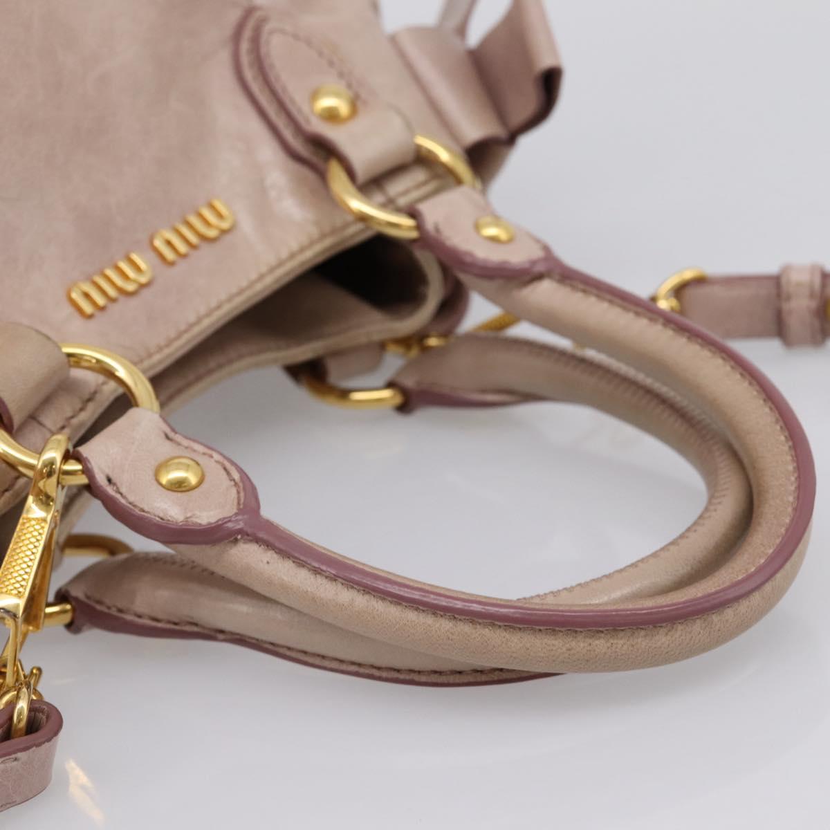 Miu Miu Hand Bag Leather 2way Beige Gold Auth 203225M