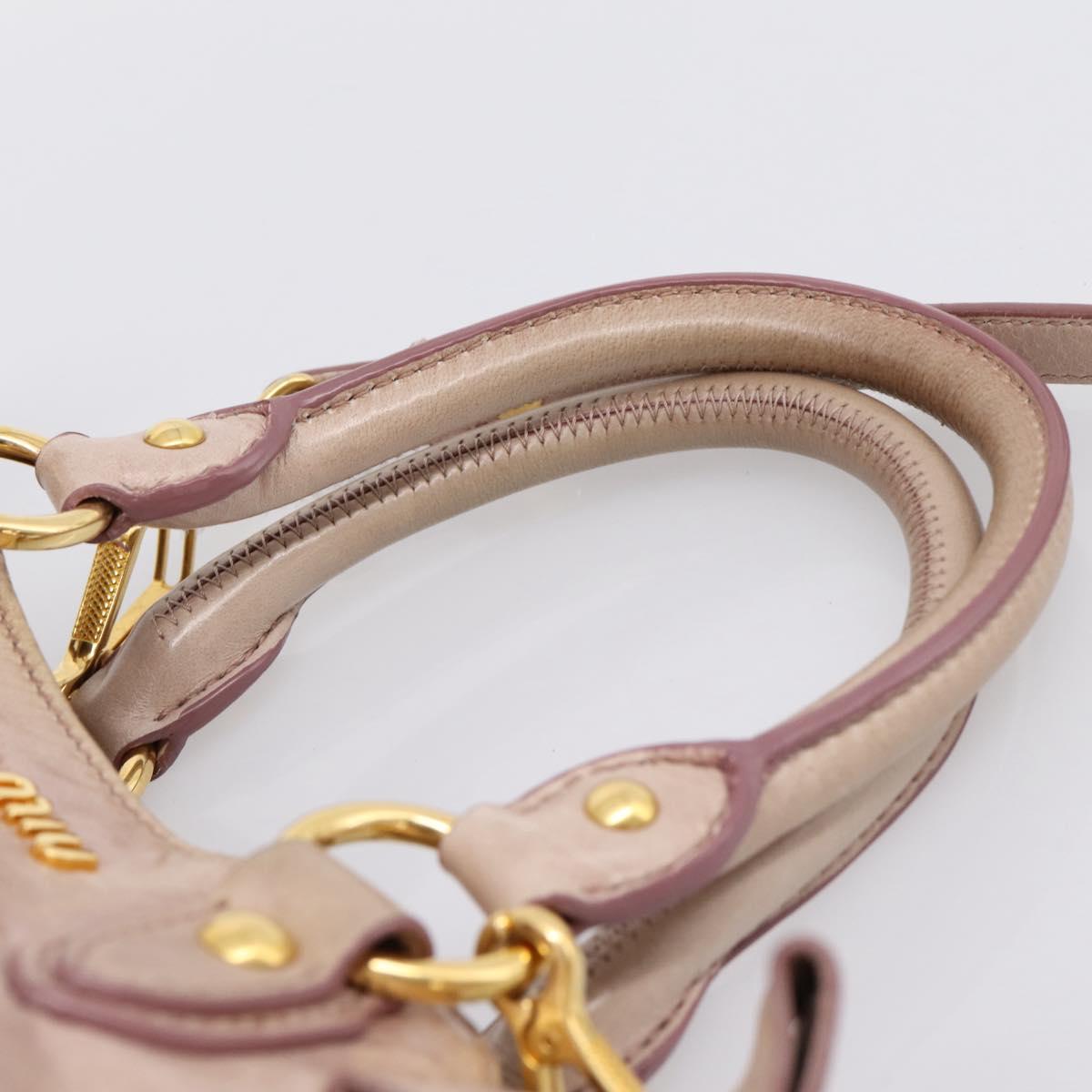 Miu Miu Hand Bag Leather 2way Beige Gold Auth 203225M