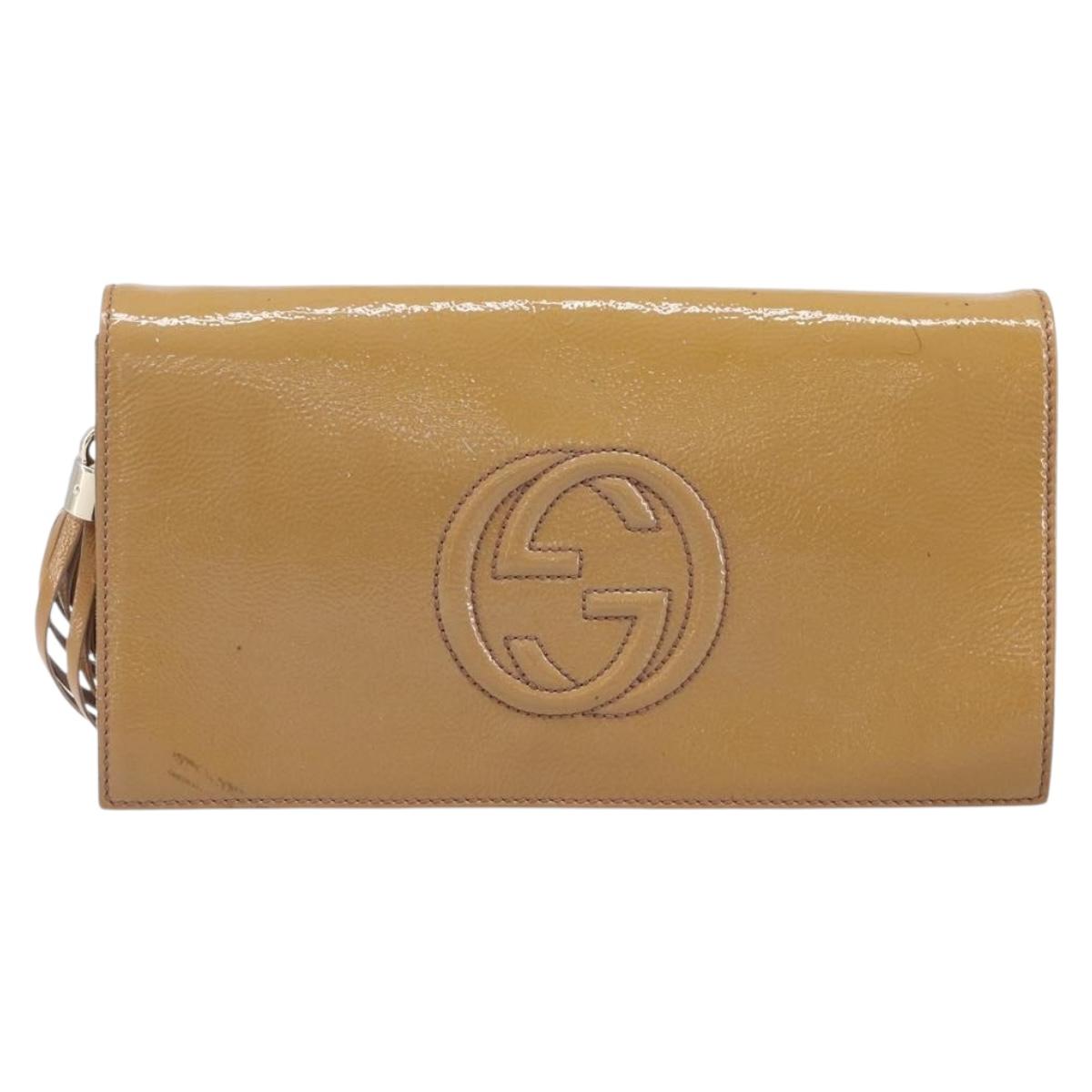 GUCCI Soho Clutch Bag Patent Leather Beige Gold 336753 Auth 203226