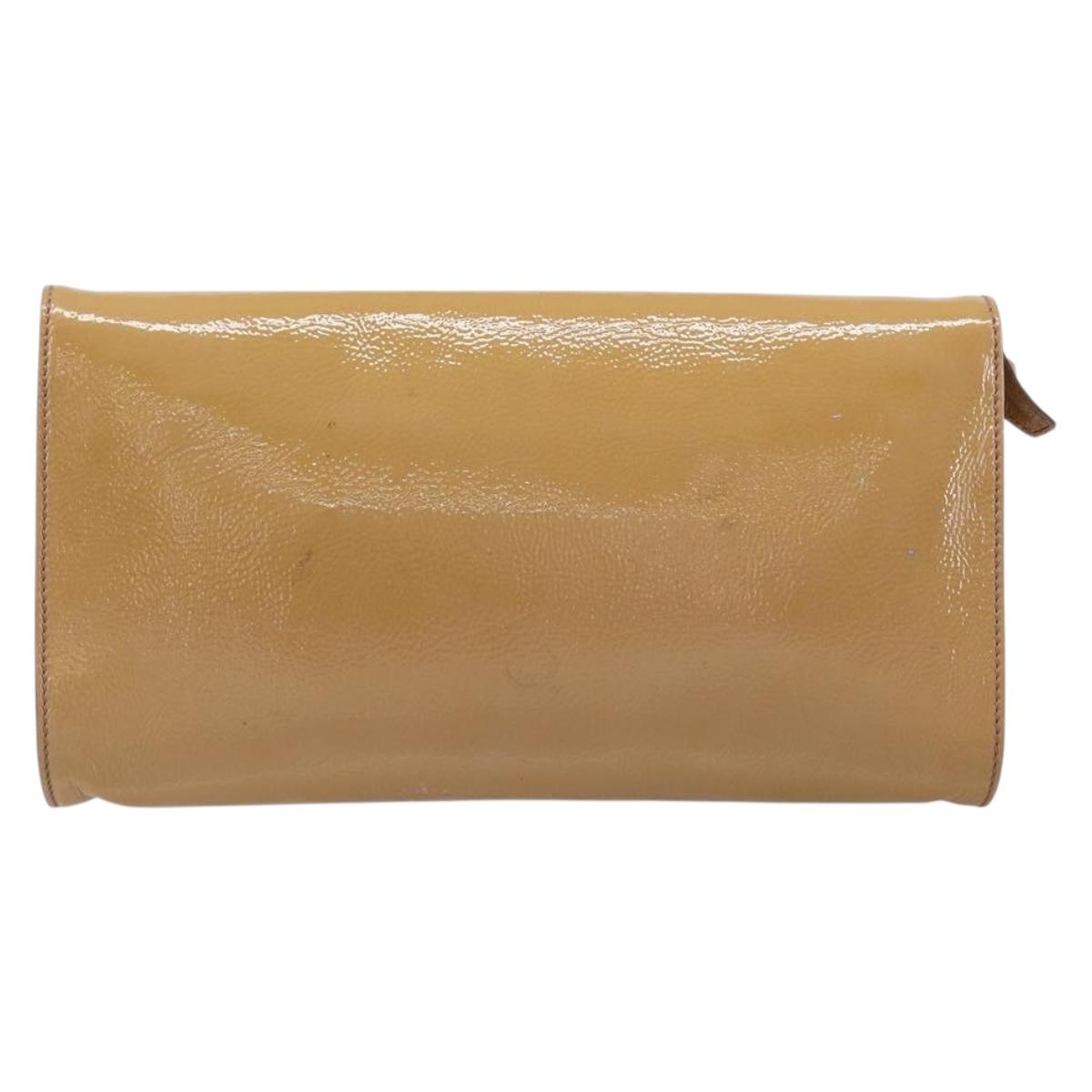 GUCCI Soho Clutch Bag Patent Leather Beige Gold 336753 Auth 203226