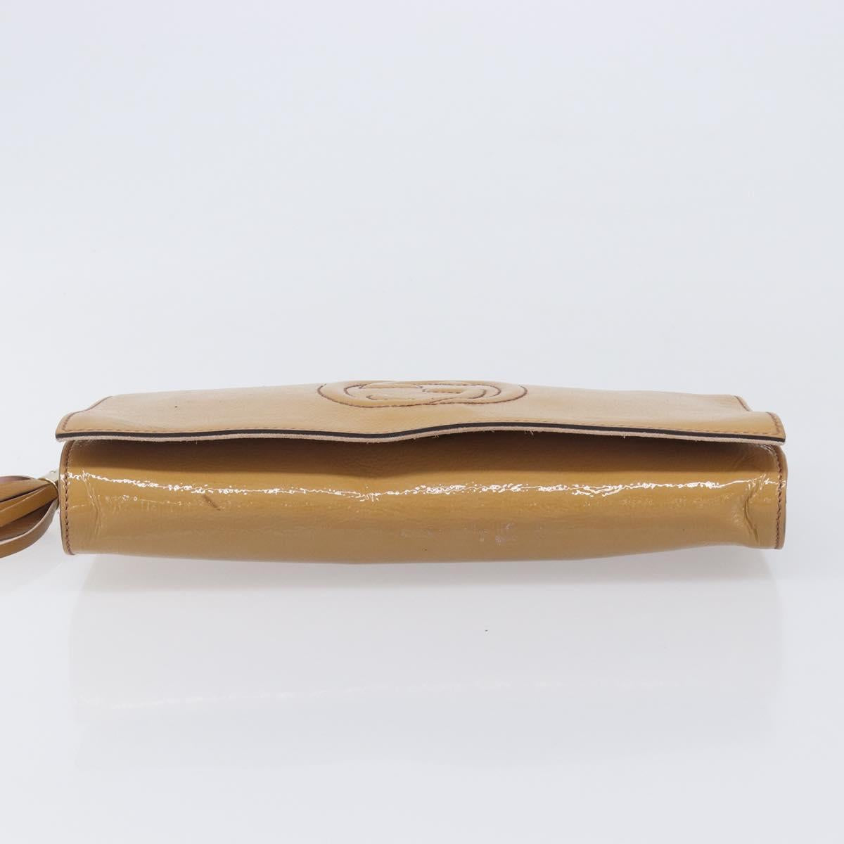 GUCCI Soho Clutch Bag Patent Leather Beige Gold 336753 Auth 203226