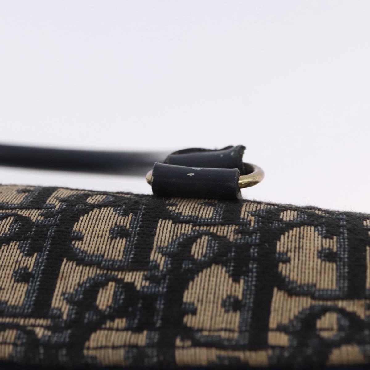 Christian Dior Trotter Canvas Hand Bag Navy Gold Auth 203227