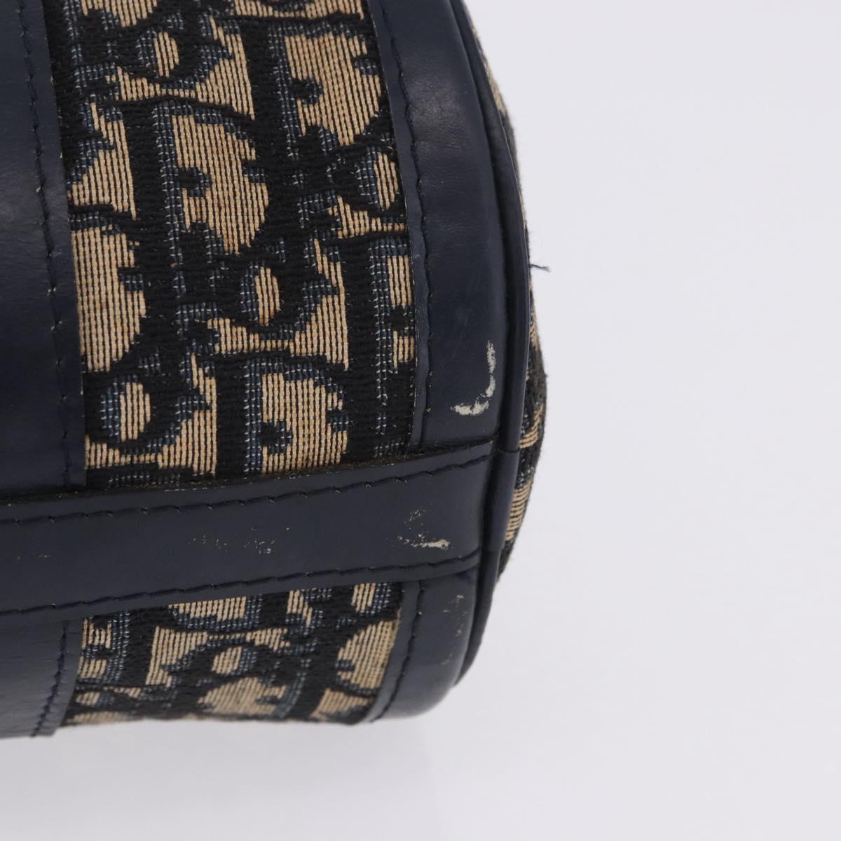 Christian Dior Trotter Canvas Hand Bag Navy Gold Auth 203227