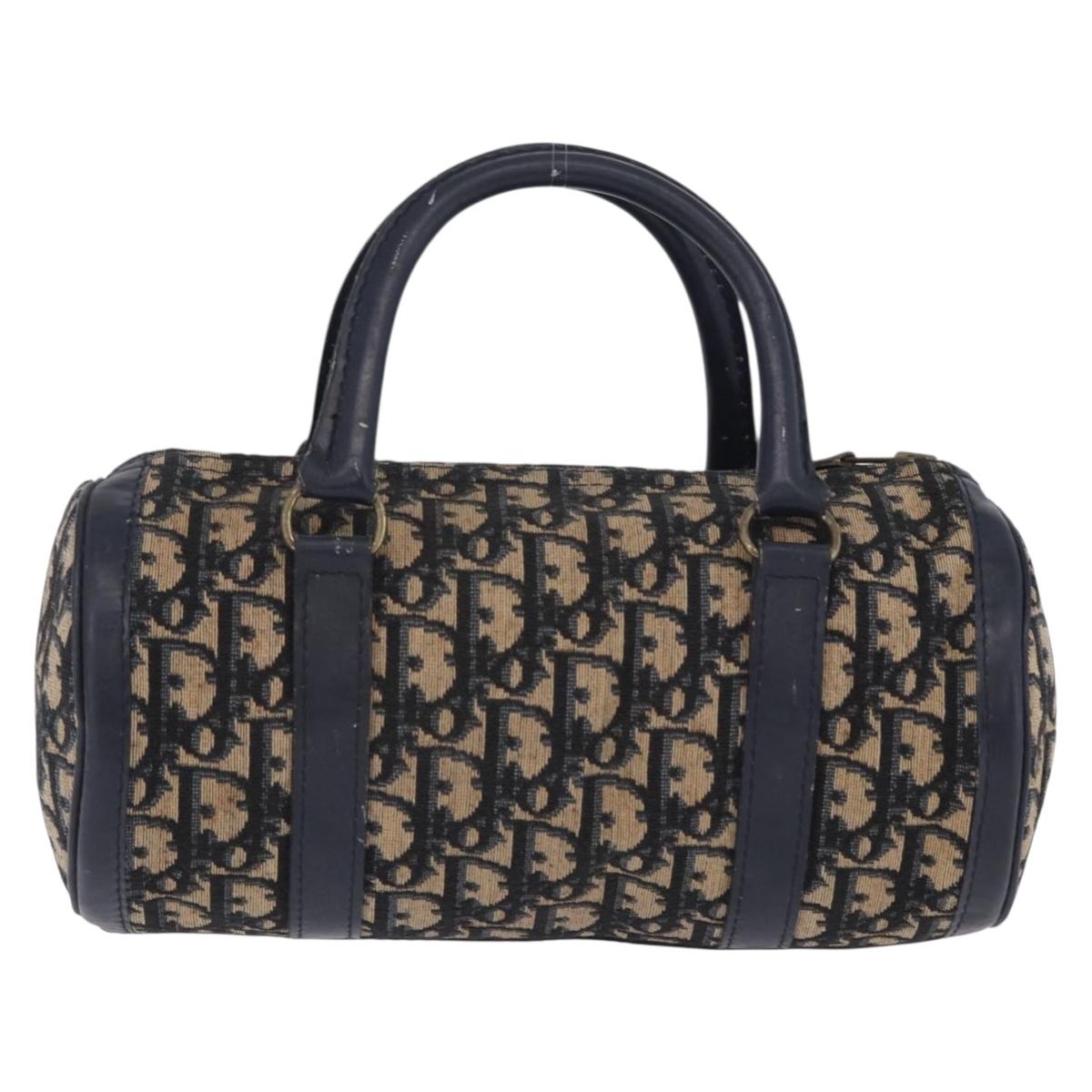 Christian Dior Trotter Canvas Hand Bag Navy Gold Auth 203227