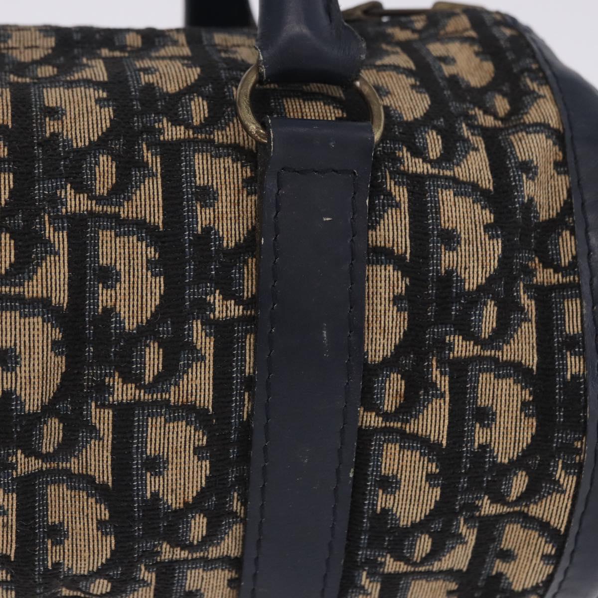 Christian Dior Trotter Canvas Hand Bag Navy Gold Auth 203227