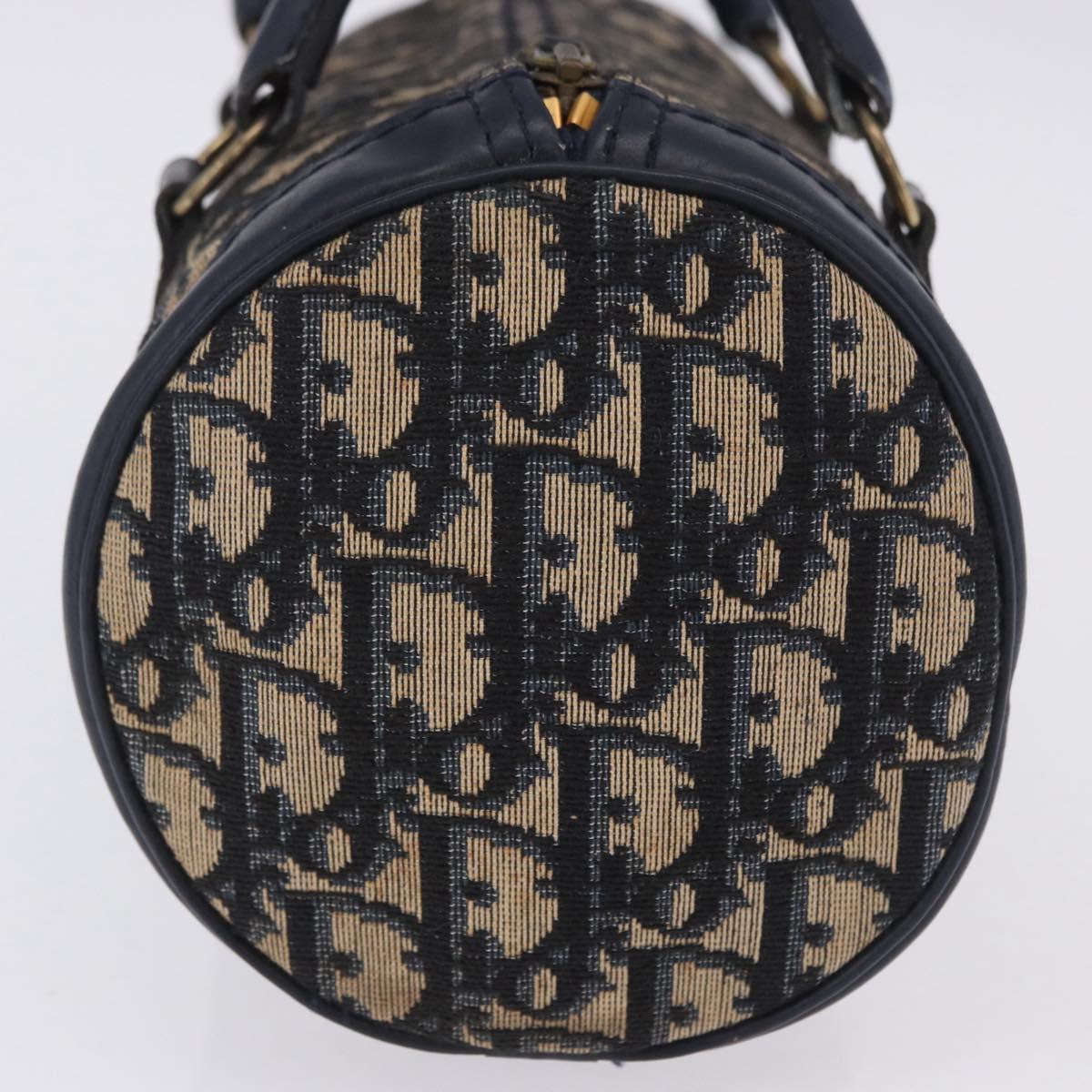 Christian Dior Trotter Canvas Hand Bag Navy Gold Auth 203227