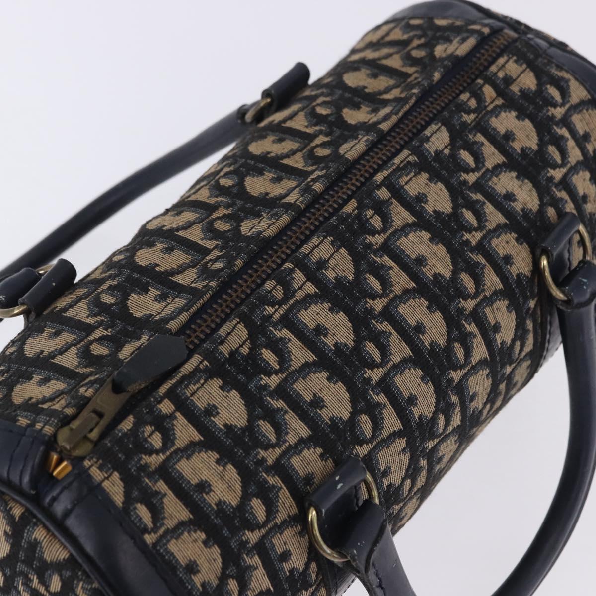 Christian Dior Trotter Canvas Hand Bag Navy Gold Auth 203227